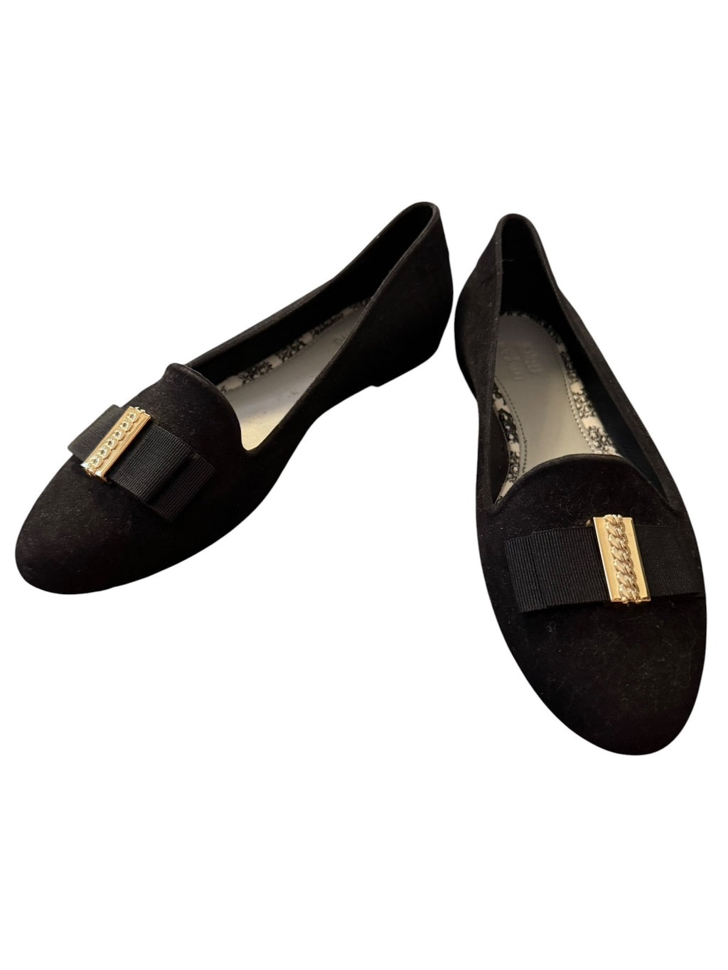 Melissa + Jason Wu Black Loafers with Gold Chain Bow Detail