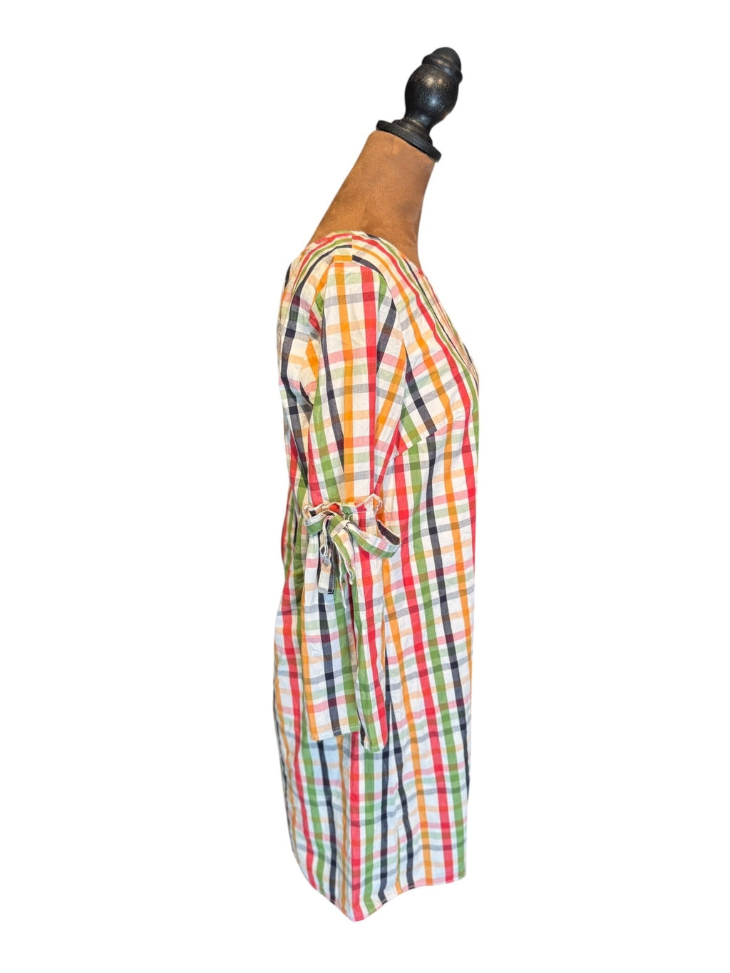 Crown & Ivy Colorful Plaid Cotton Dress with Sleeve Ties