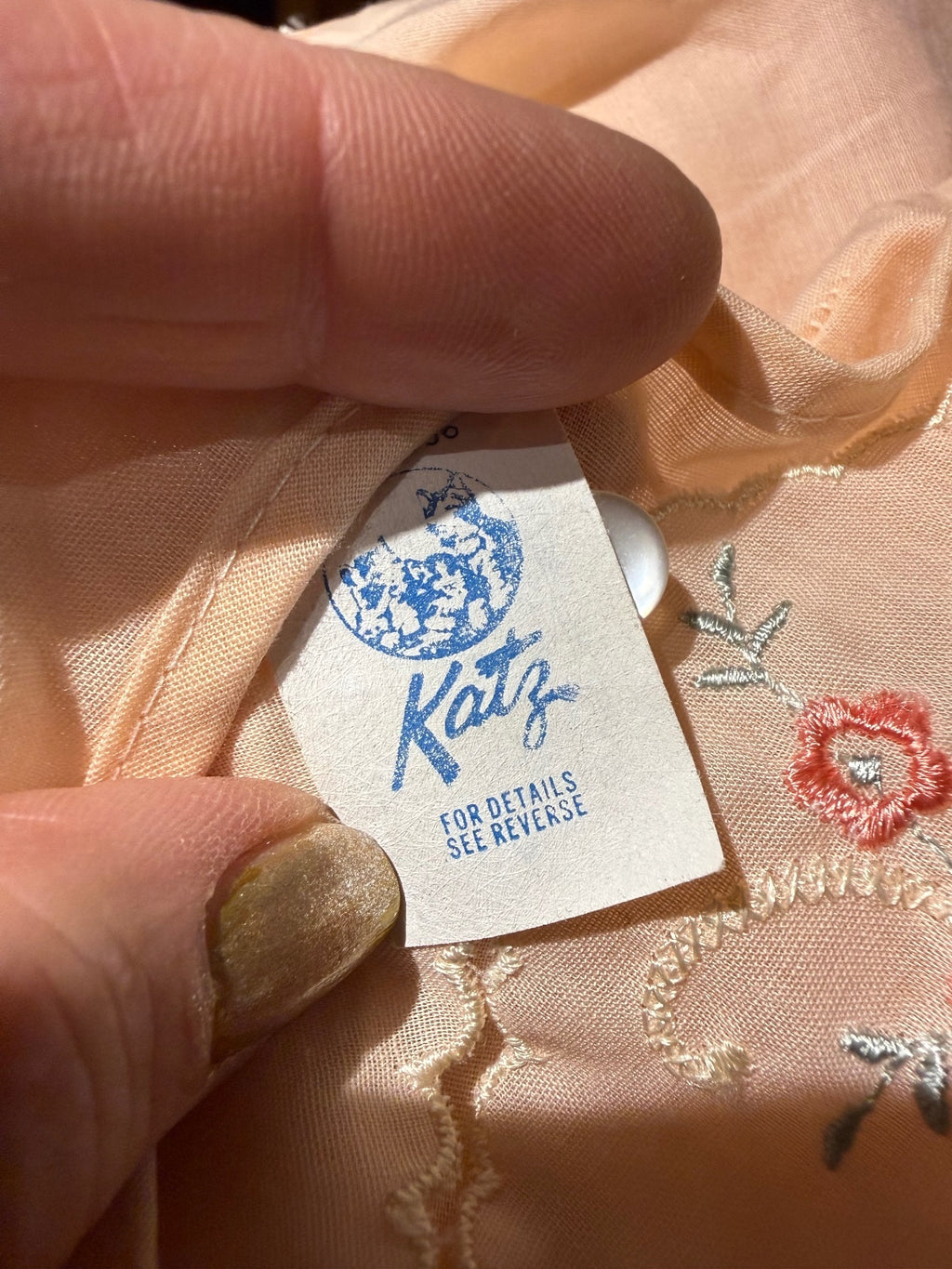 Vintage Katz Peach Embroidered Sleeveless Nightgown