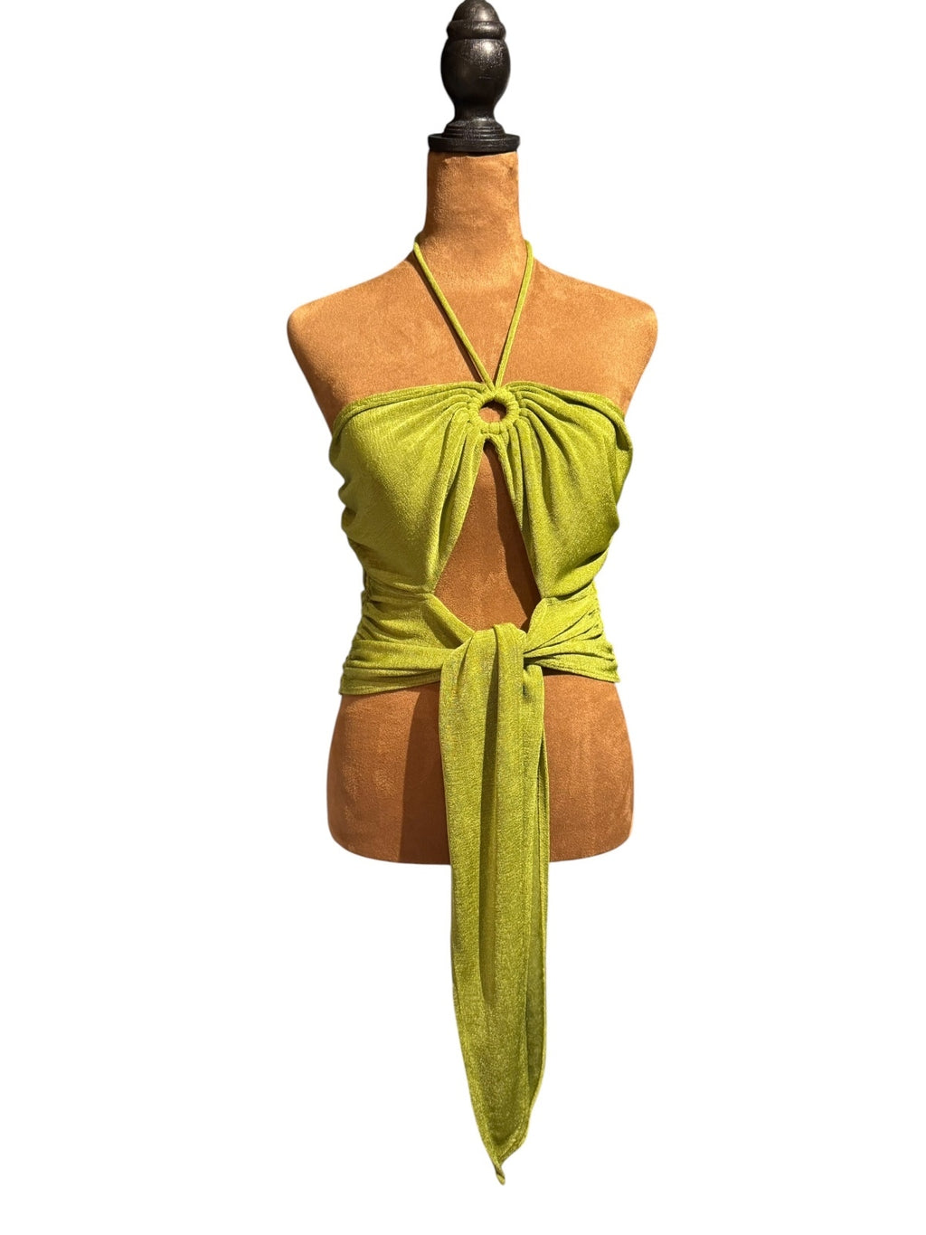 Princess Polly Green Halter Tie Front Crop Top