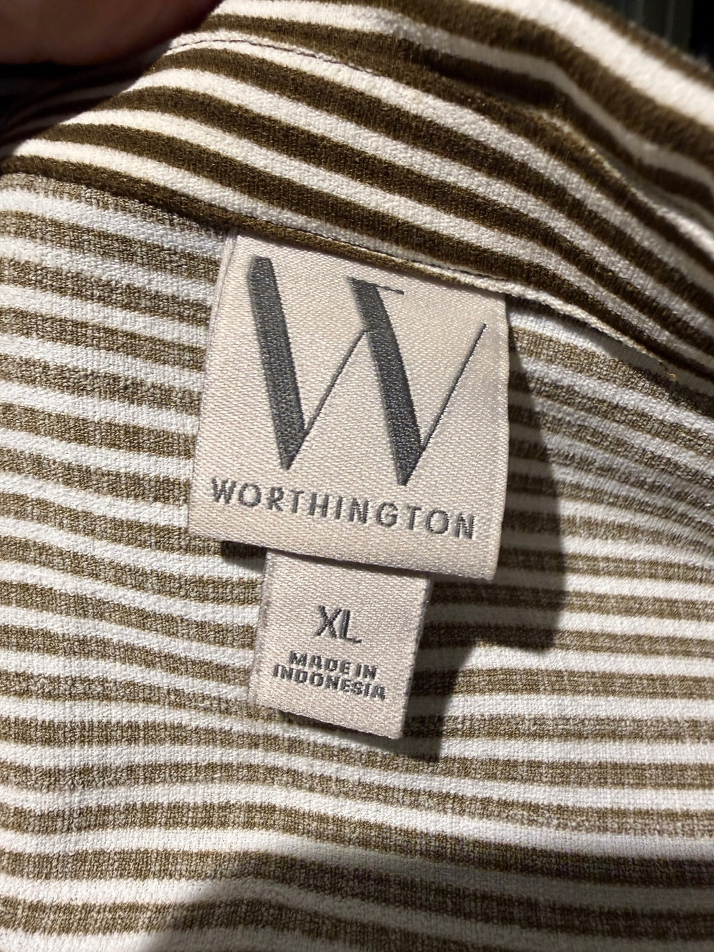 Worthington Striped Button-Up Shirt - Olive and White
