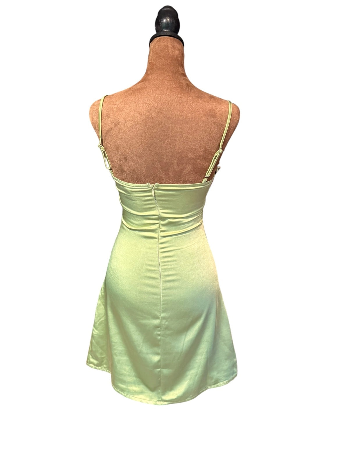 Princess Polly Light Green Satin Mini Dress with Floral Embroidery