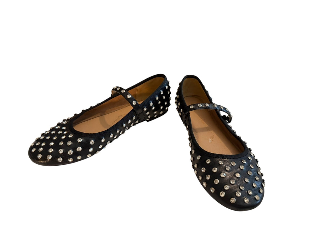 House of Harlow Black Studded Mary Jane Flats with Rhinestone Embellish