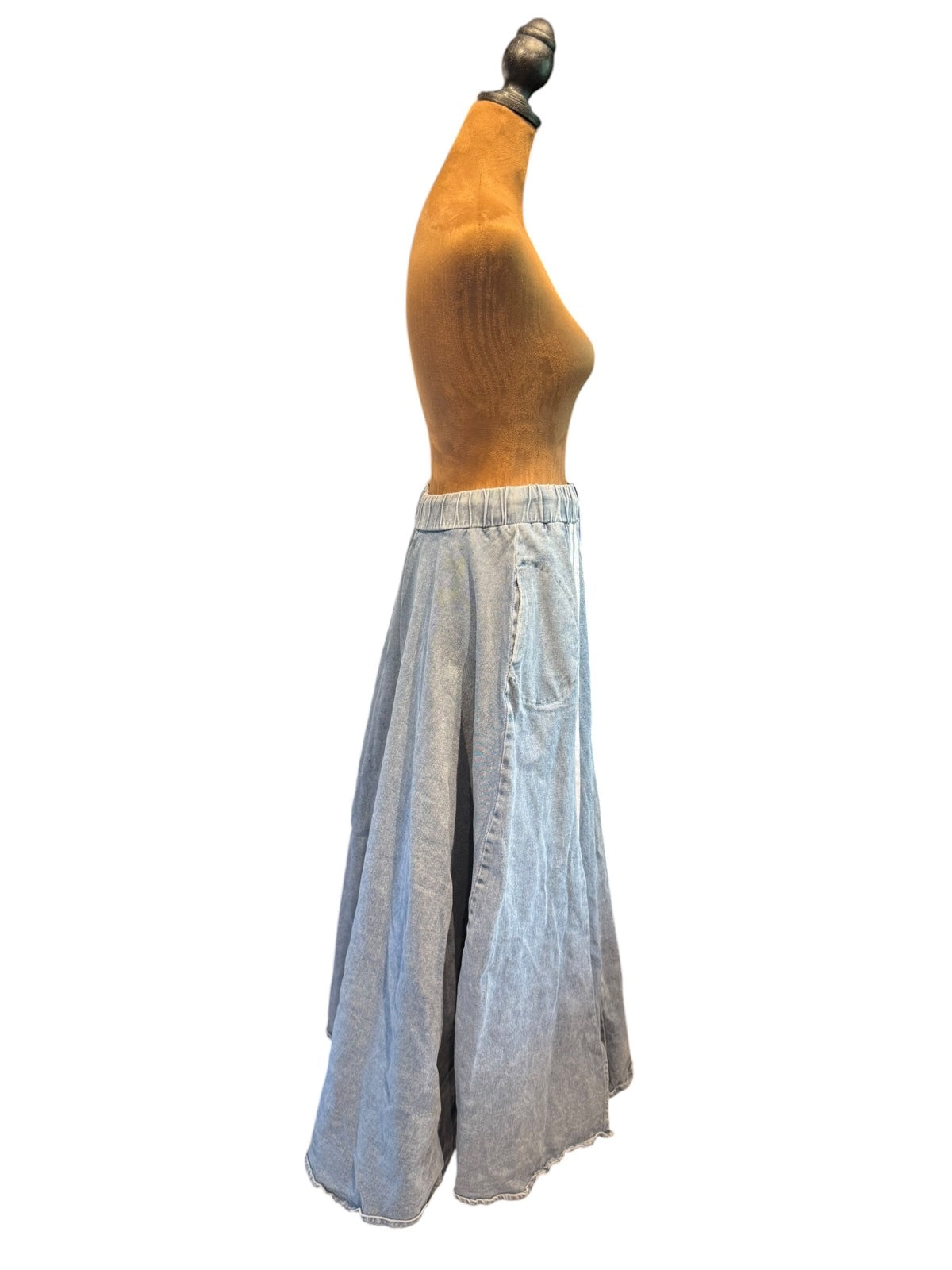 Akira Light Blue Denim Maxi Skirt with High Side Slits