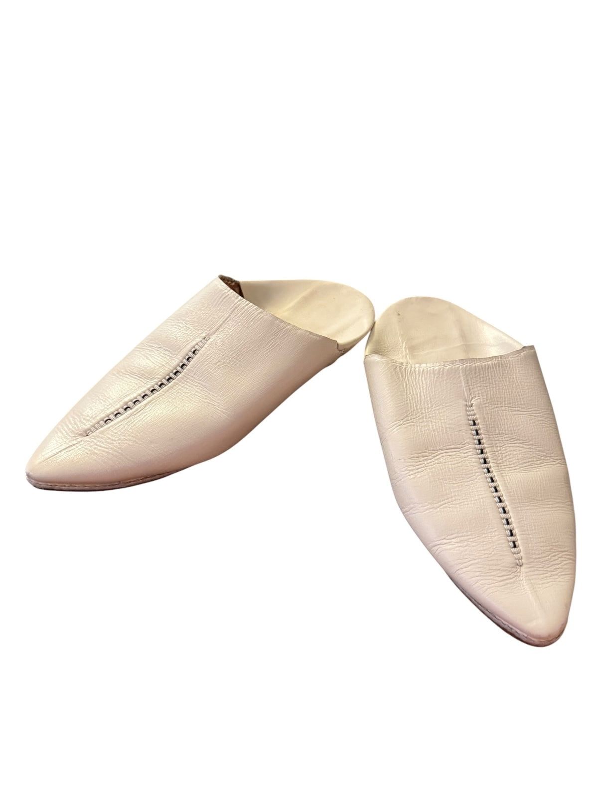 Moroccan Handmade Babouche Cream Leather Slip-On Flats
