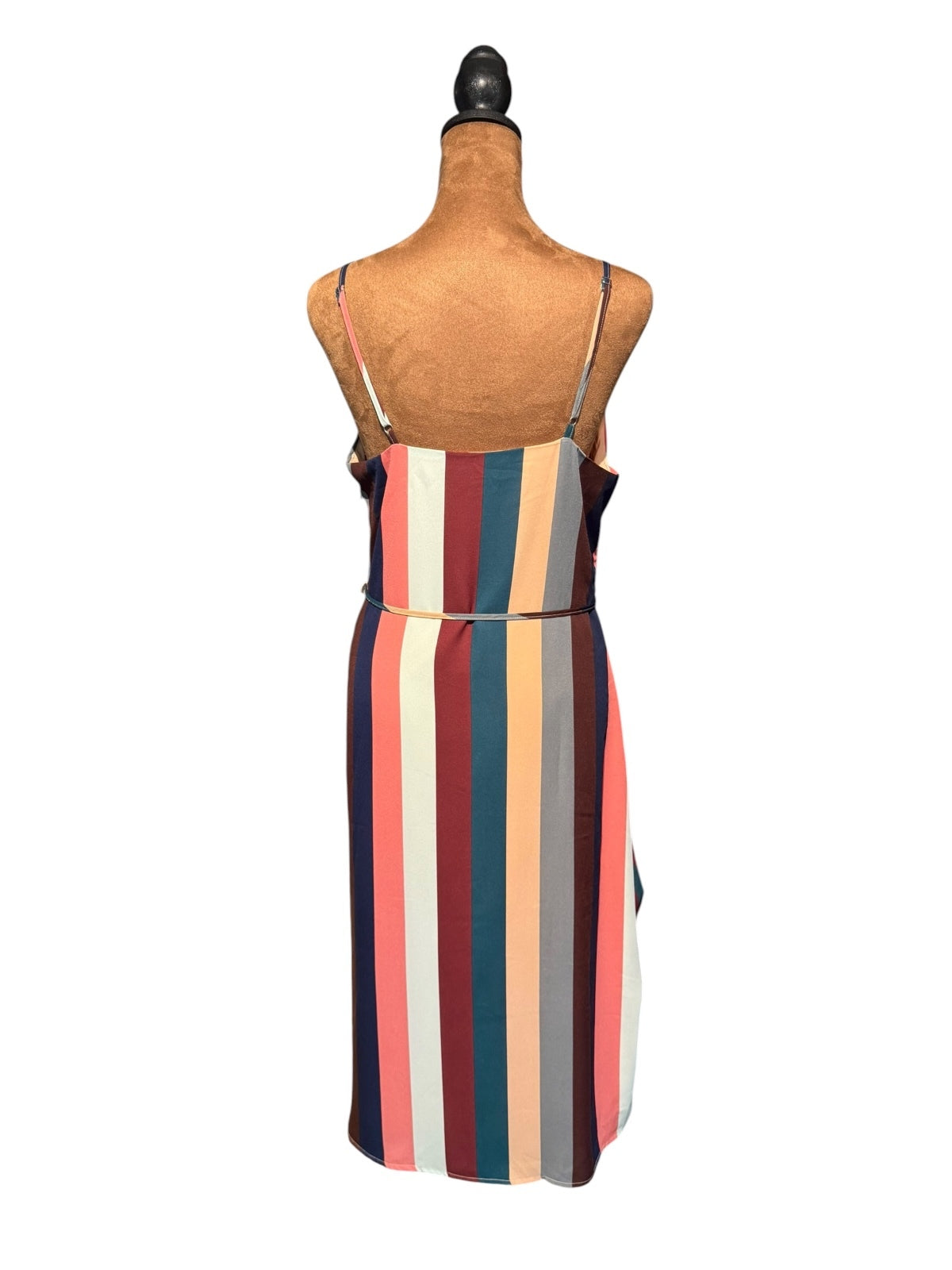 Lulus Striped Midi Dress with Adjustable Spaghetti Straps and Waist Tie