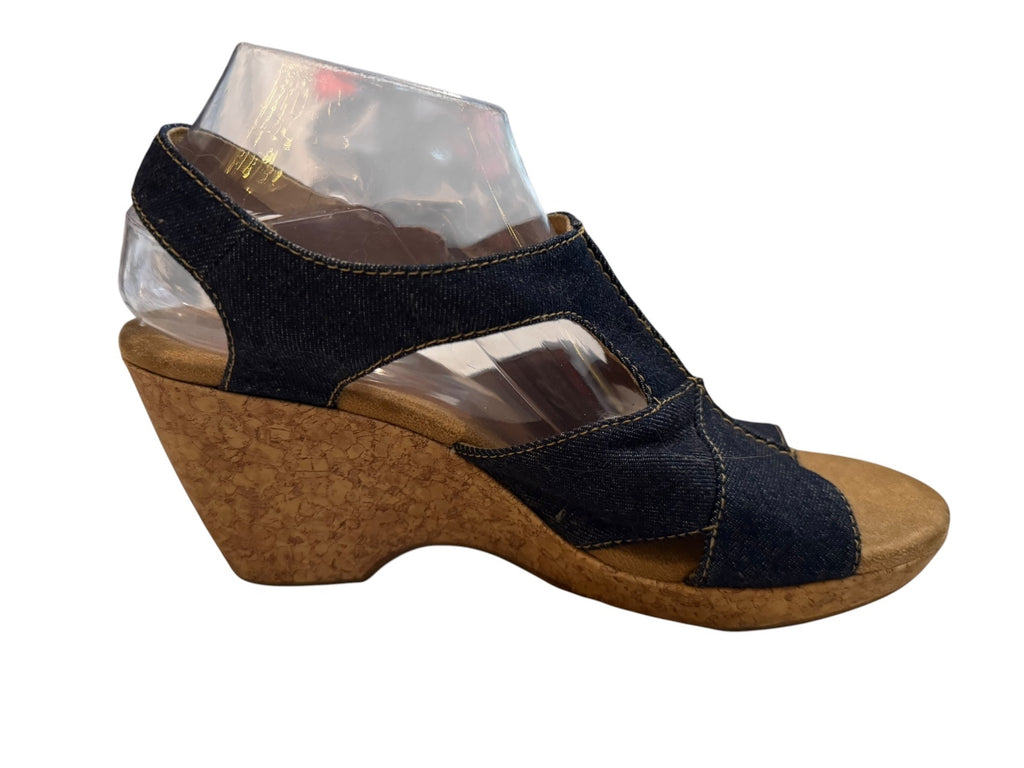 Clarks Women's Denim Wedge Sandals with Cork Heel