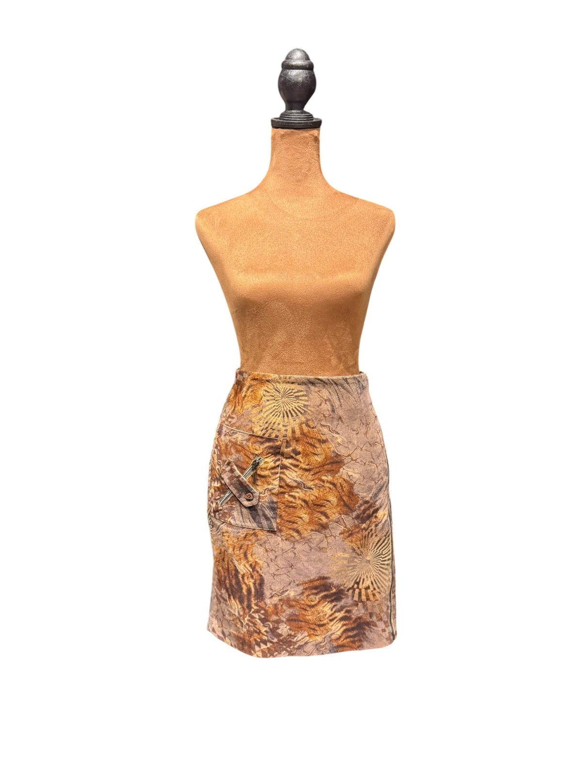 Vintage Faster Brown Abstract Animal Pattern Mini Skirt