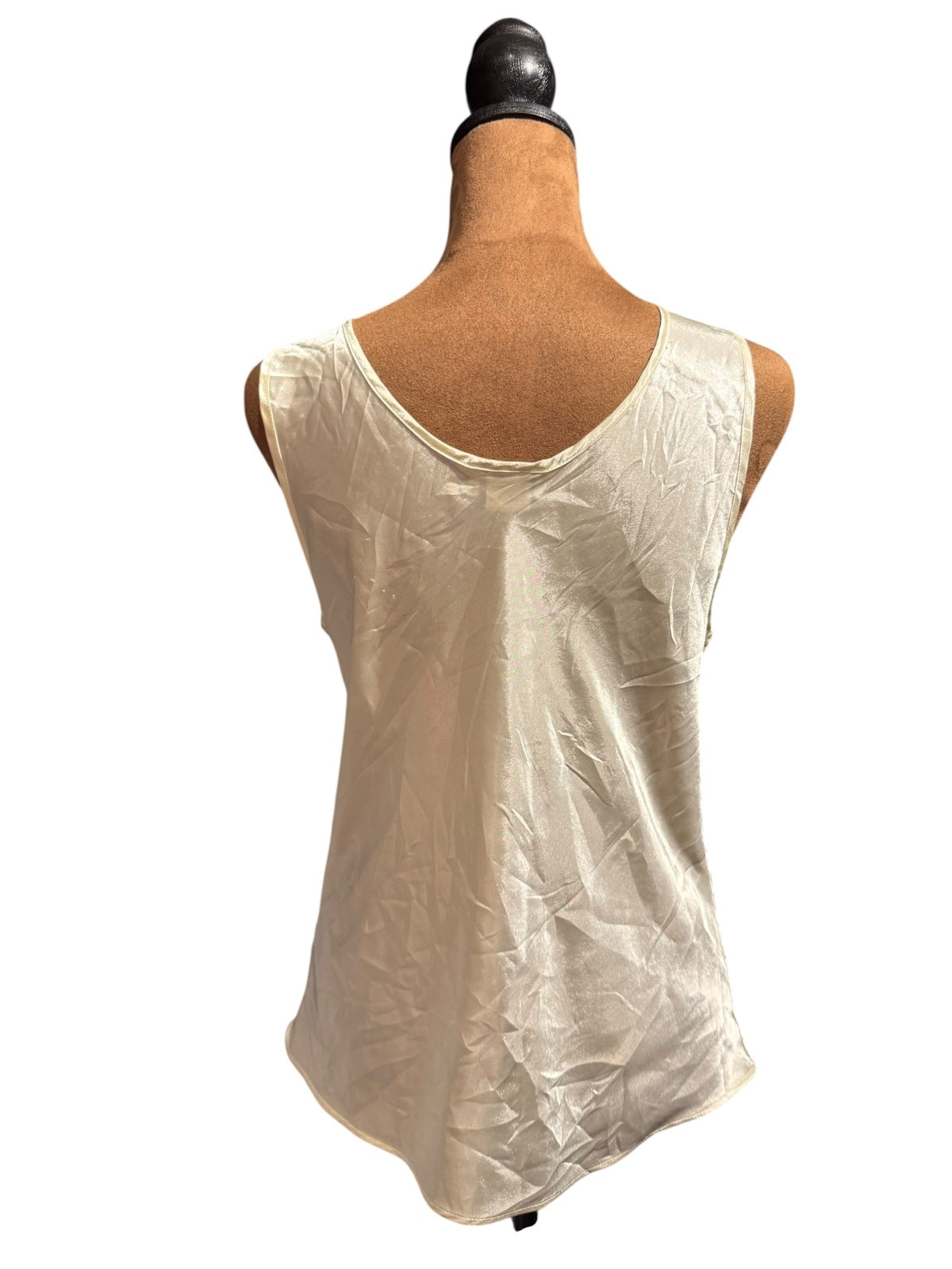 Cinema Etoile Ivory Sleeveless Lace Detail Satin Top