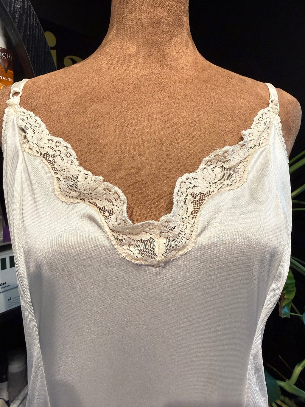 Vintage Sears Ivory Nylon Slip Dress with Lace Trim