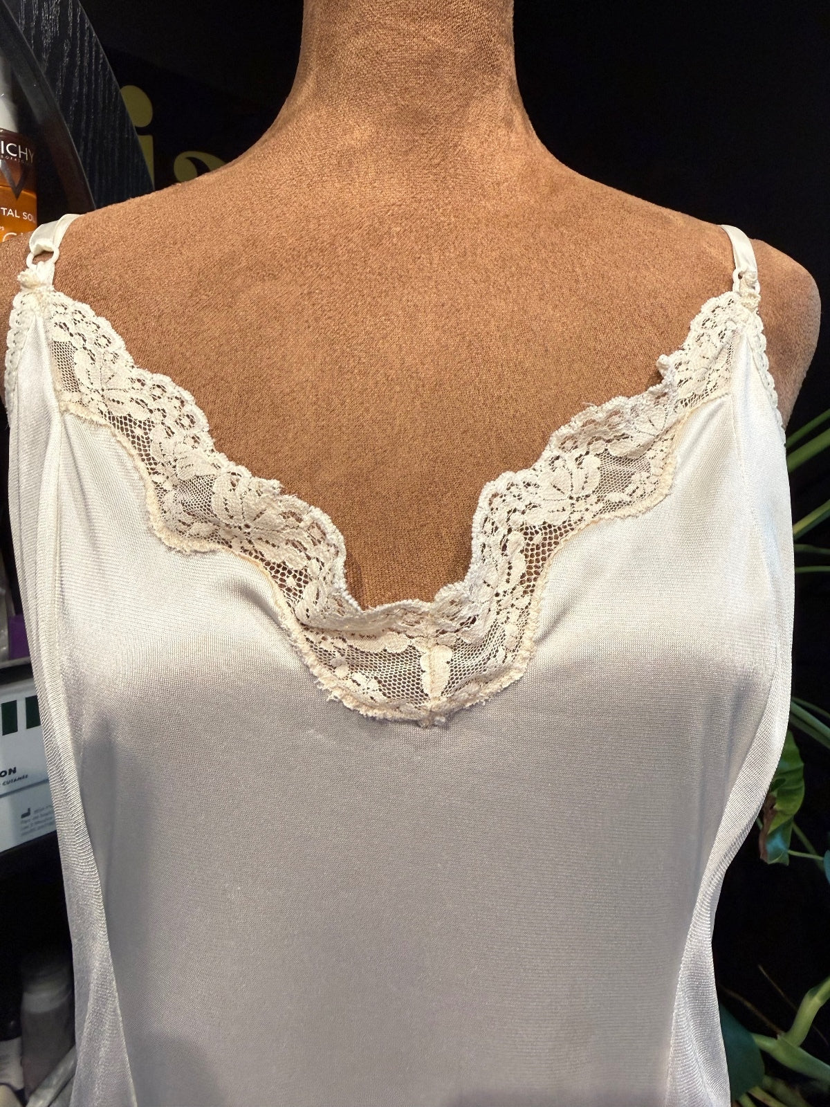 Vintage Sears Ivory Nylon Slip Dress with Lace Trim