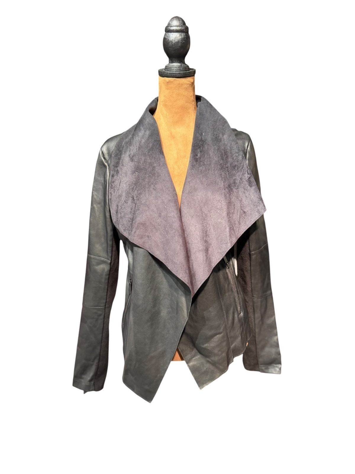 Bar III Women's Faux Leather Jacket with Suede Collar