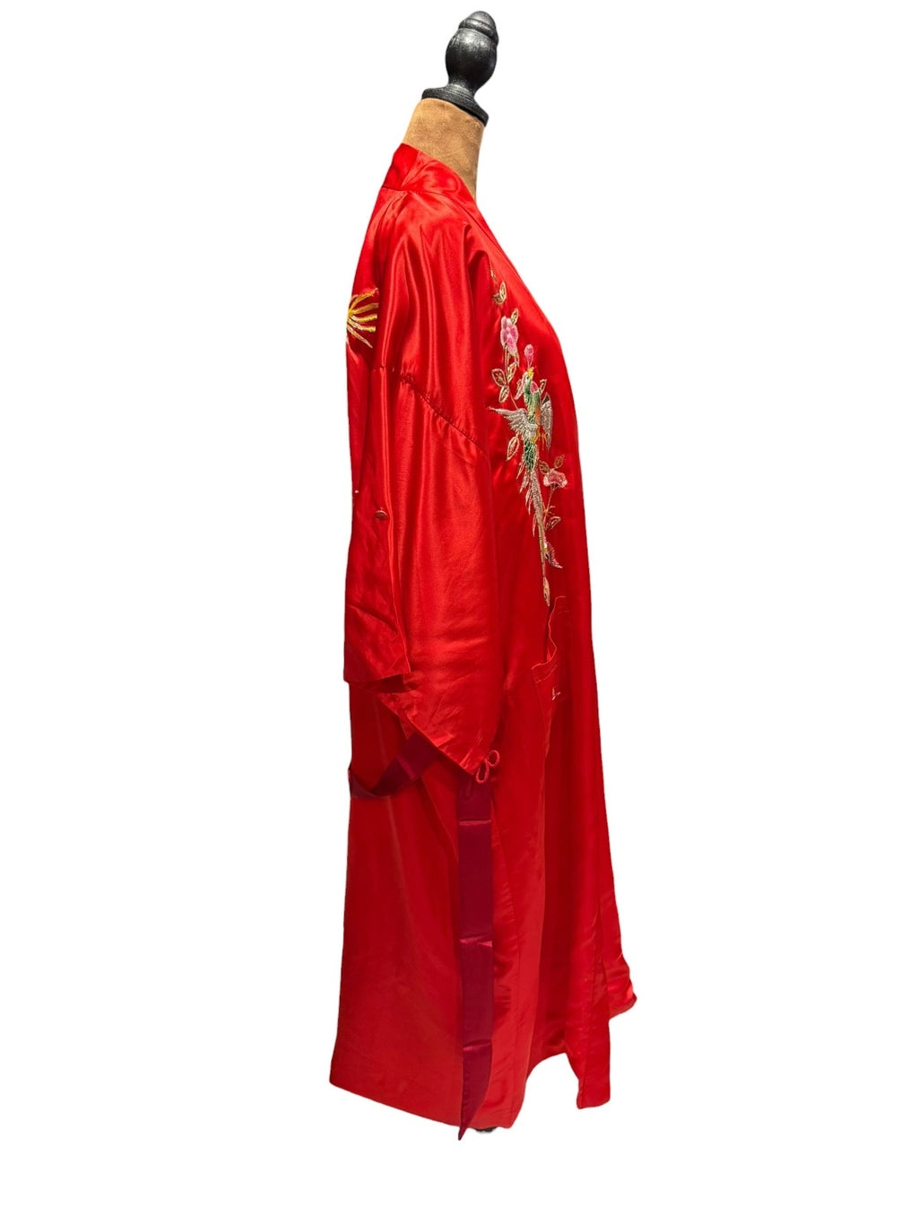 Vintage Phoenix Red 100% Silk Kimono with Embroidered Dragon