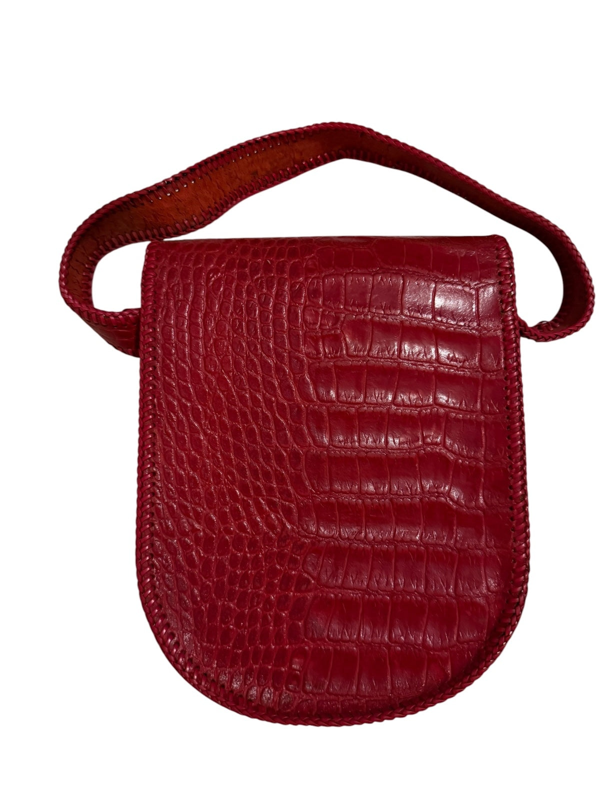 Vintage Red Crocodile Embossed Leather Crossbody Bag with Matching Wallet