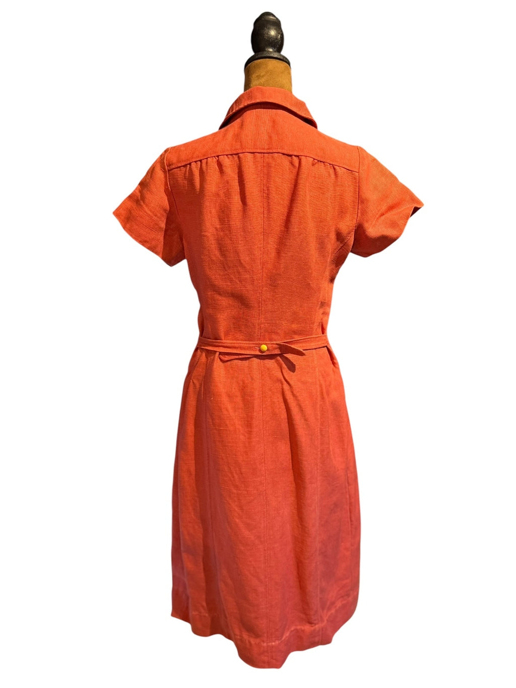 Vintage Red Button-Front Linen Dress with Bakelite Buttons
