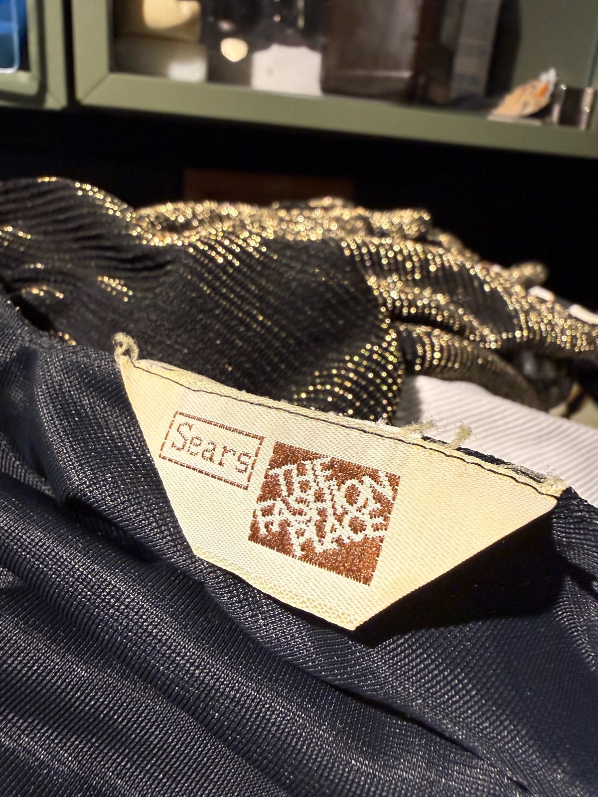 Vintage 80s Sears “The Fashion Place” Black and Gold Sparkle Dress
