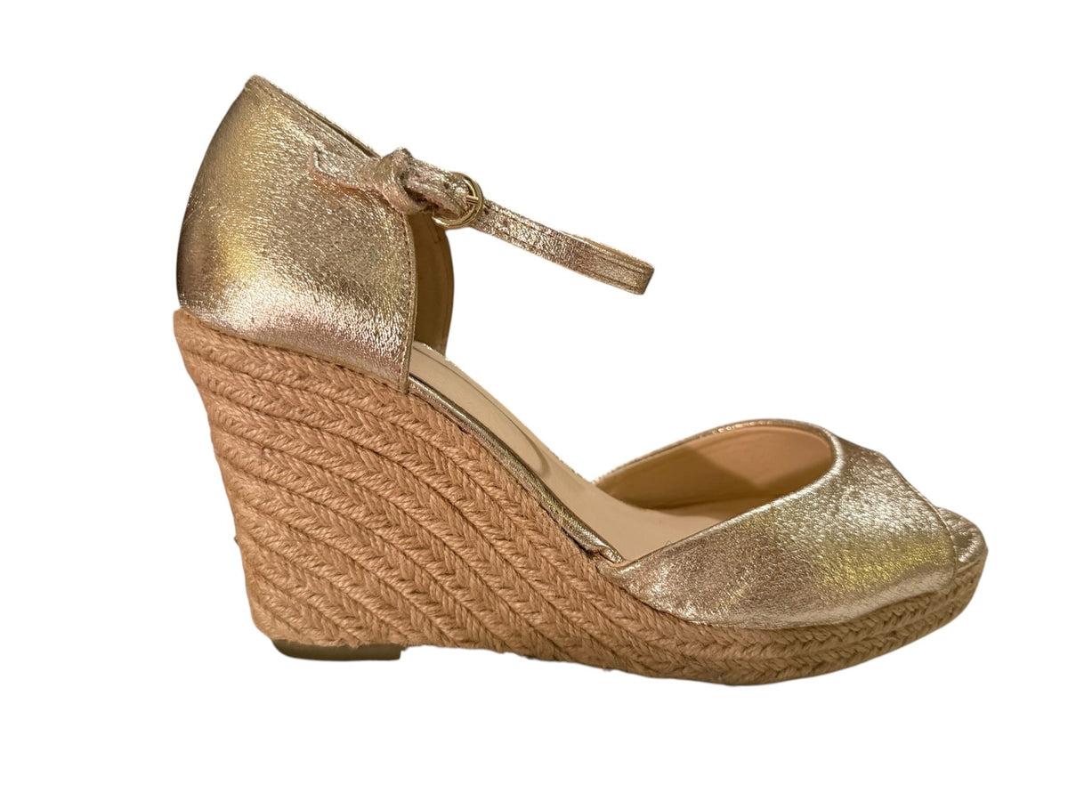 NY & Co Gold Metallic Wedge Sandals with Ankle Strap
