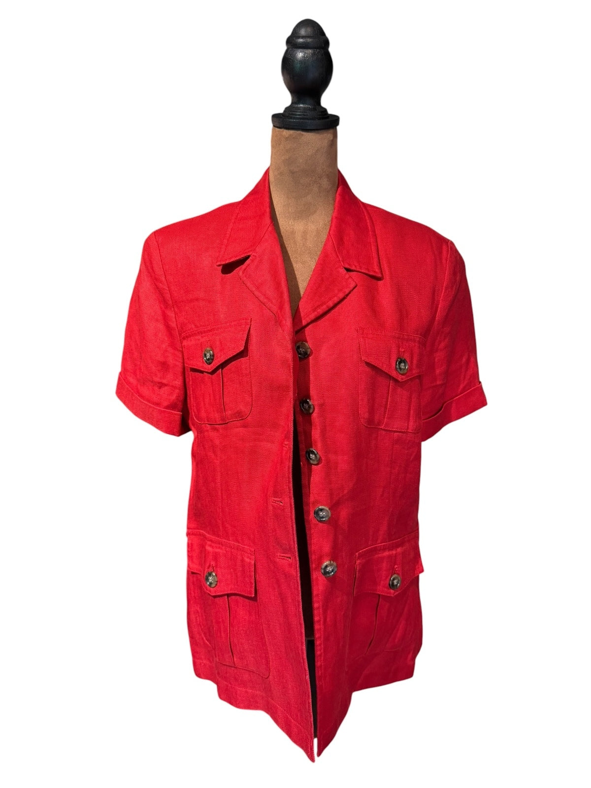 Embassy Row Red Pure Linen Short Sleeve Blazer Jacket