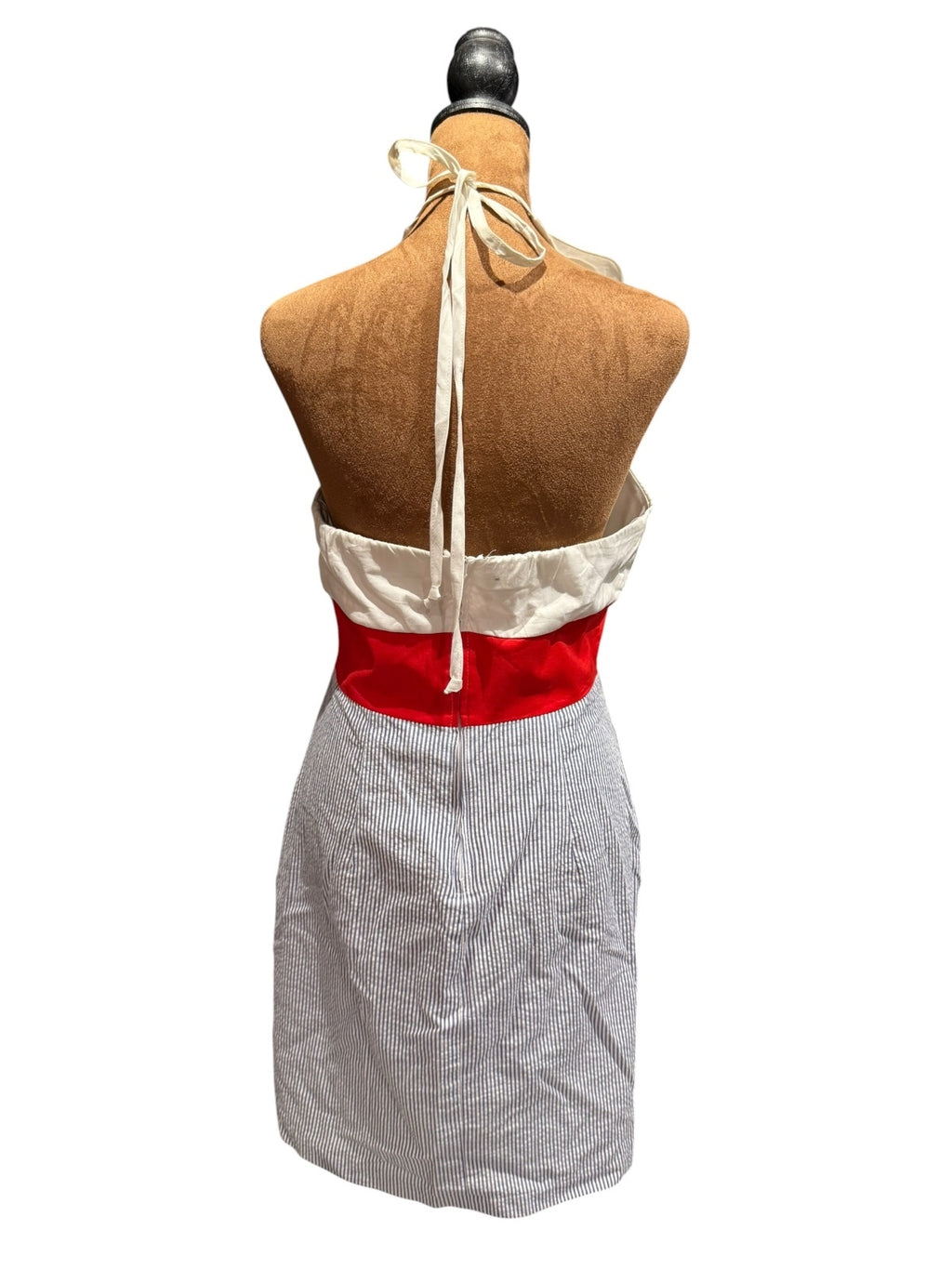 B. Smart Women's Ruffled Halter Dress with Red Waistband and