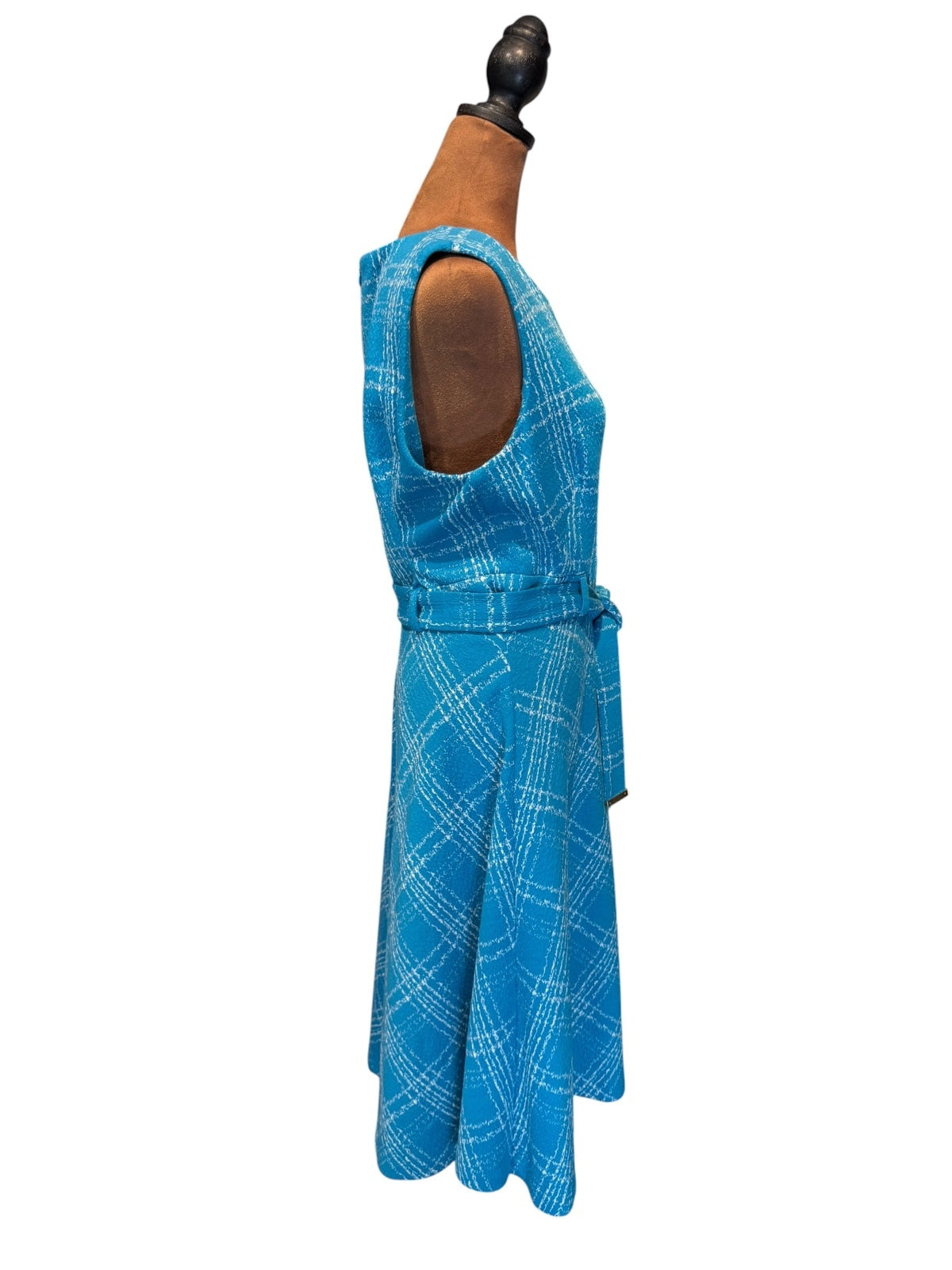 Chaps Classic Blue Plaid Sleeveless Dress with Waist Tie