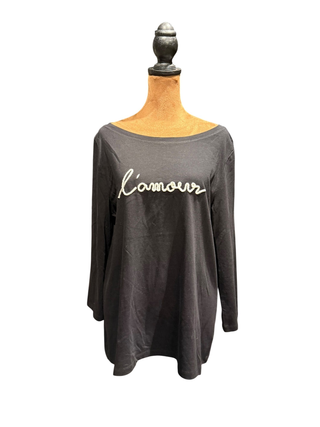 Talbots Black Cotton Shirt with ‘L'amour’ Embroidered Detail