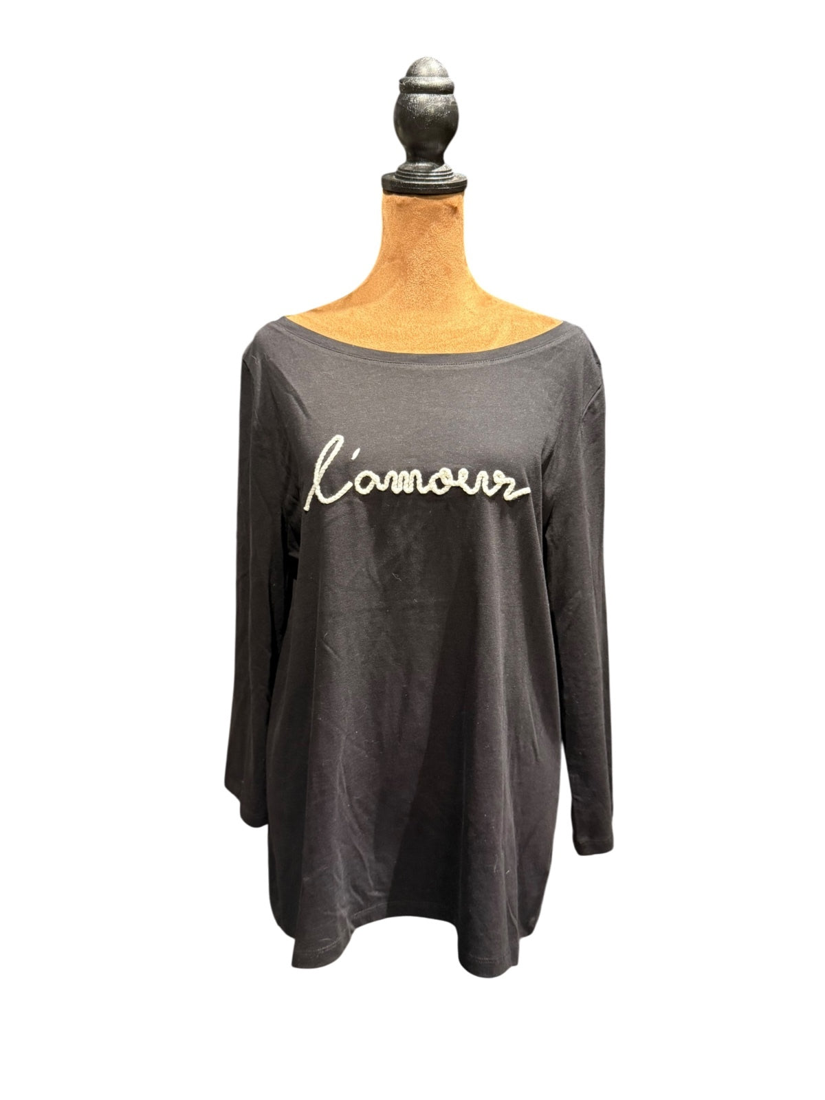Talbots Black Cotton Shirt with ‘L'amour’ Embroidered Detail