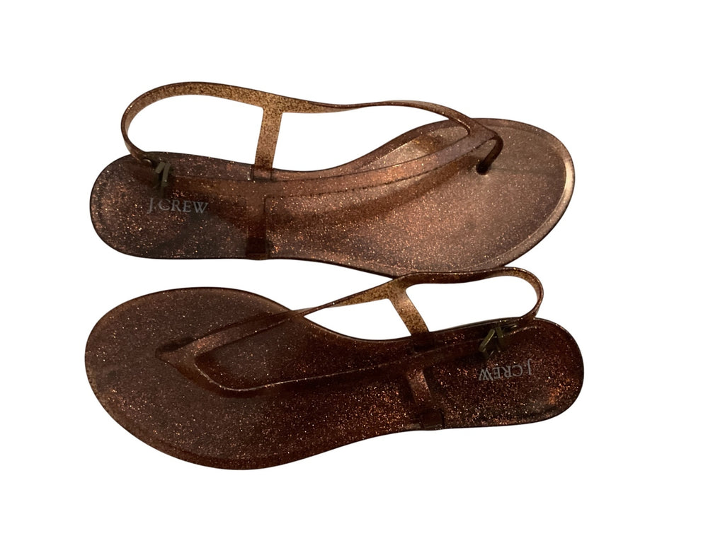 J.Crew Bronze Glitter Thong Sandals with Ankle Strap