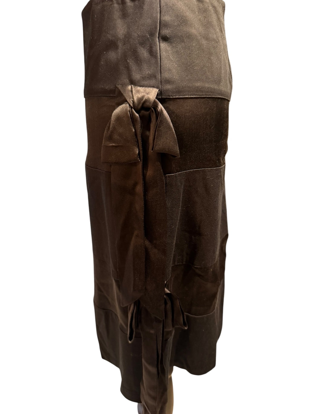 Ruth Black Alternating Cotton Silk Fabric Midi Skirt with Side Tie Detail