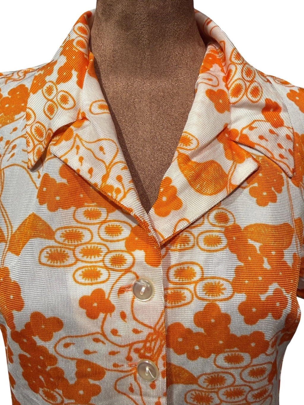 Vintage 60s Orange and White Floral Shirt Dress with Classic Collar