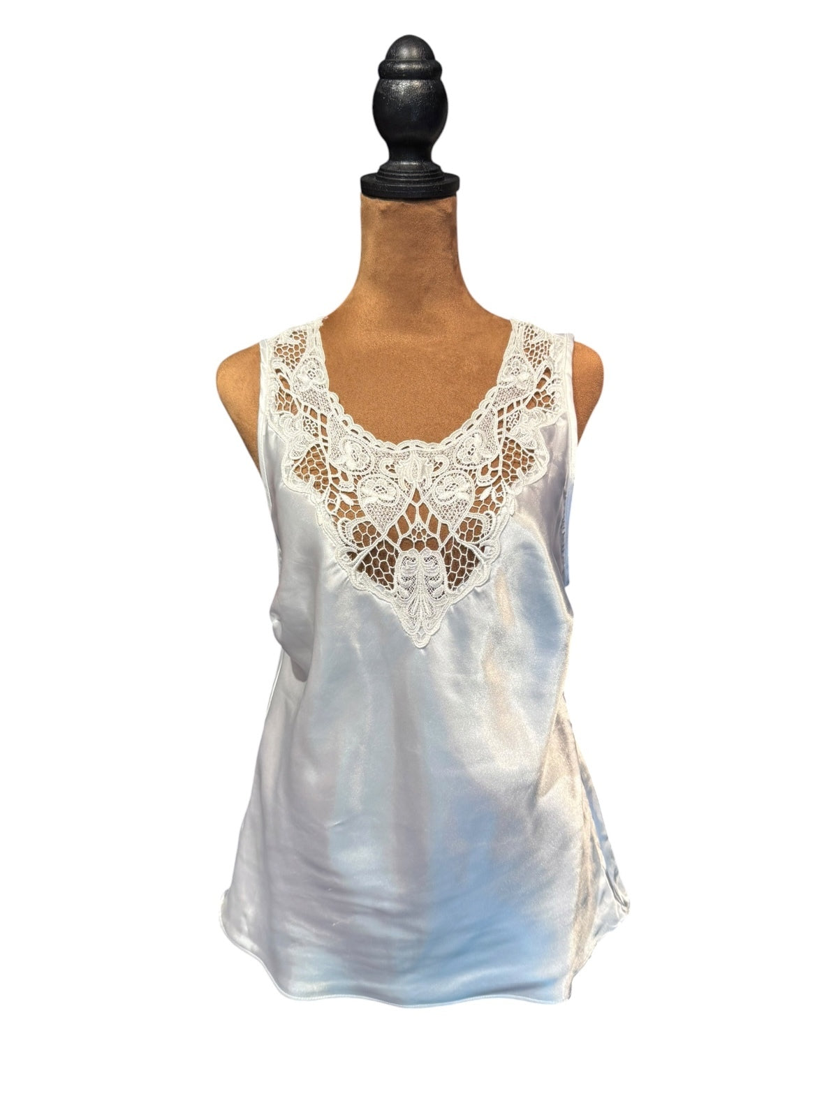Cinema Etoile Elegant White Lace Detail Satin Cami