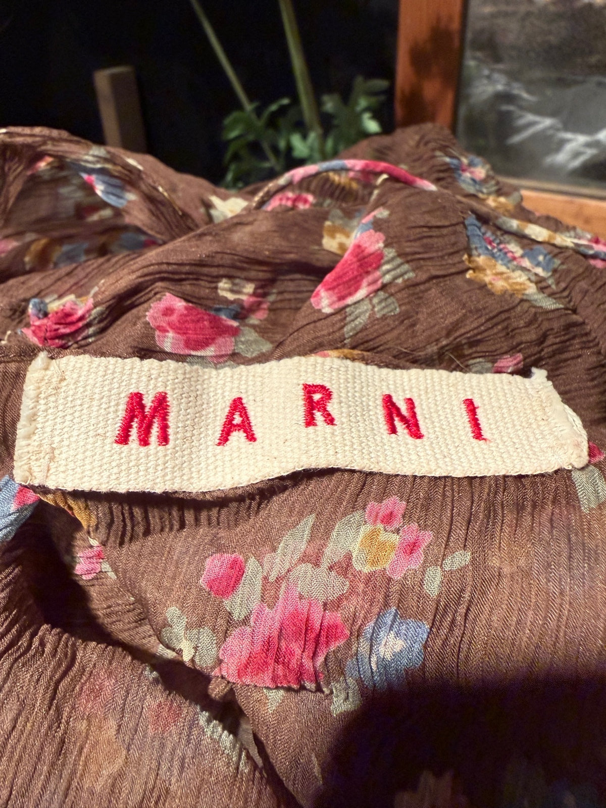 Marni Brown Floral Silk Slip Dress