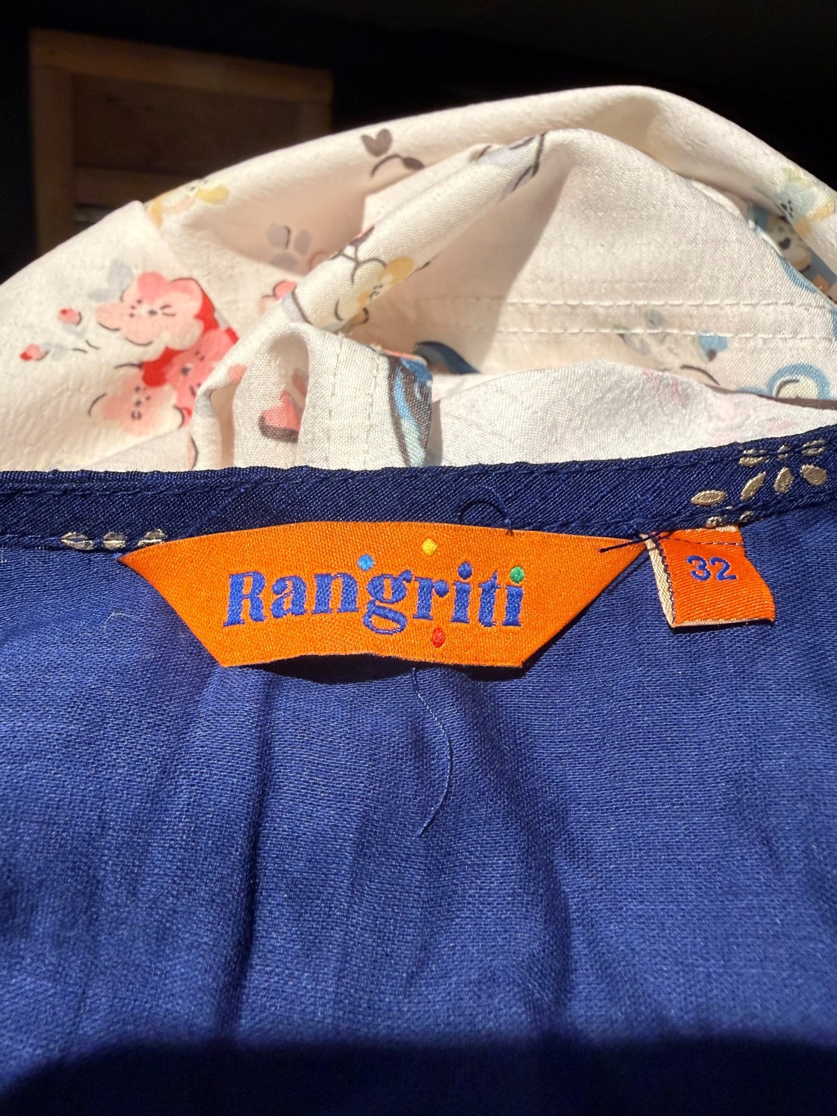 Rangriti Blue Crop Top with White Print Pattern