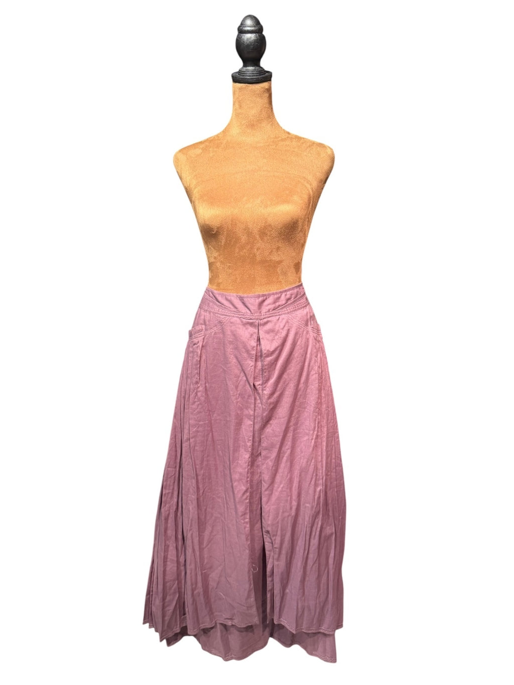 Vintage Mauve Pleated Maxi Skirt with High Waist