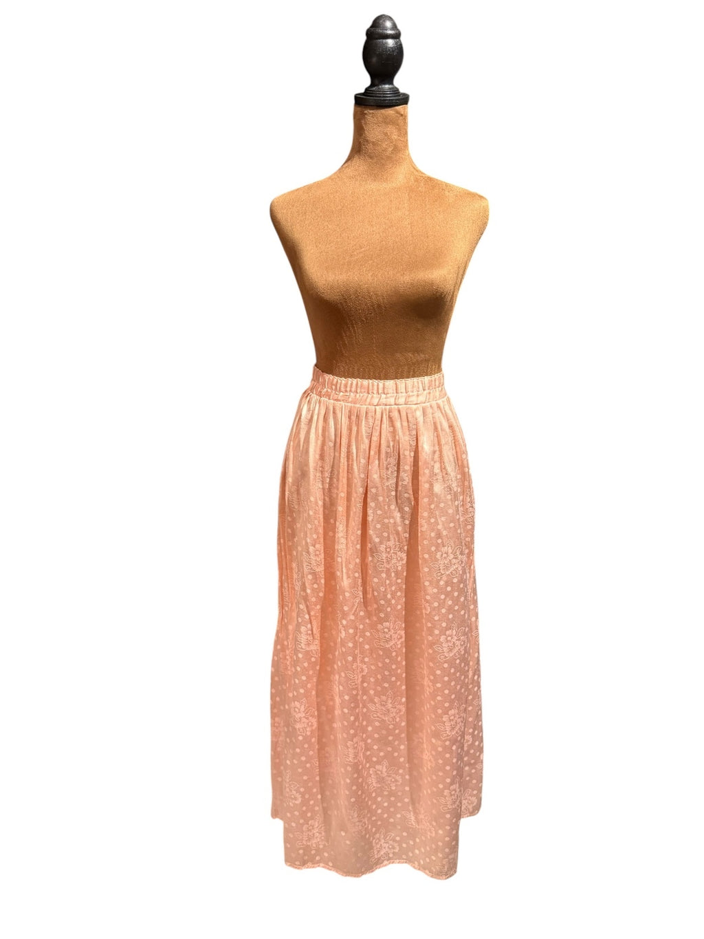 Vintage Pink Floral and Polka Dot Midi Skirt