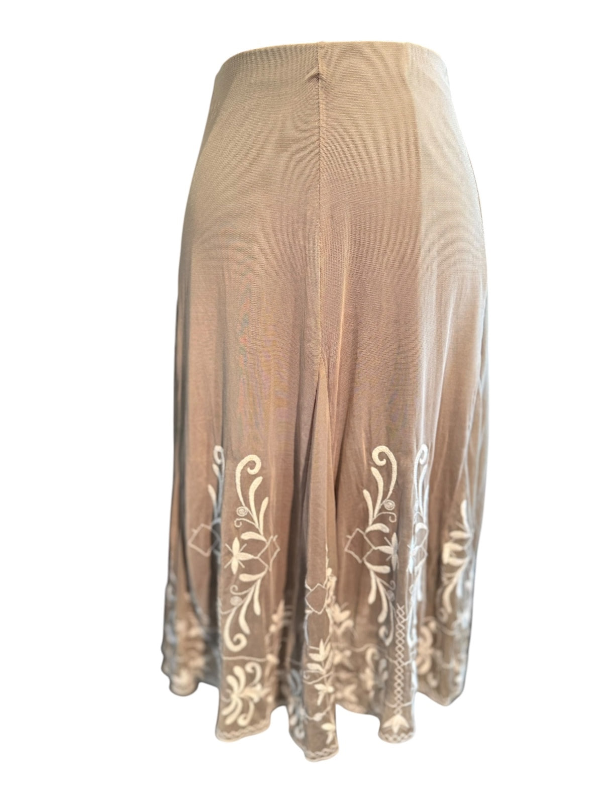 Fylo Embroidered Beige Midi Skirt