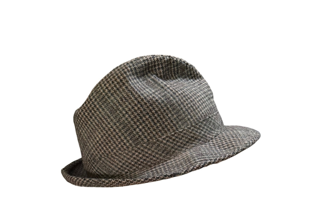 Vintage JCPenney Large Houndstooth Fedora Hat with Feather