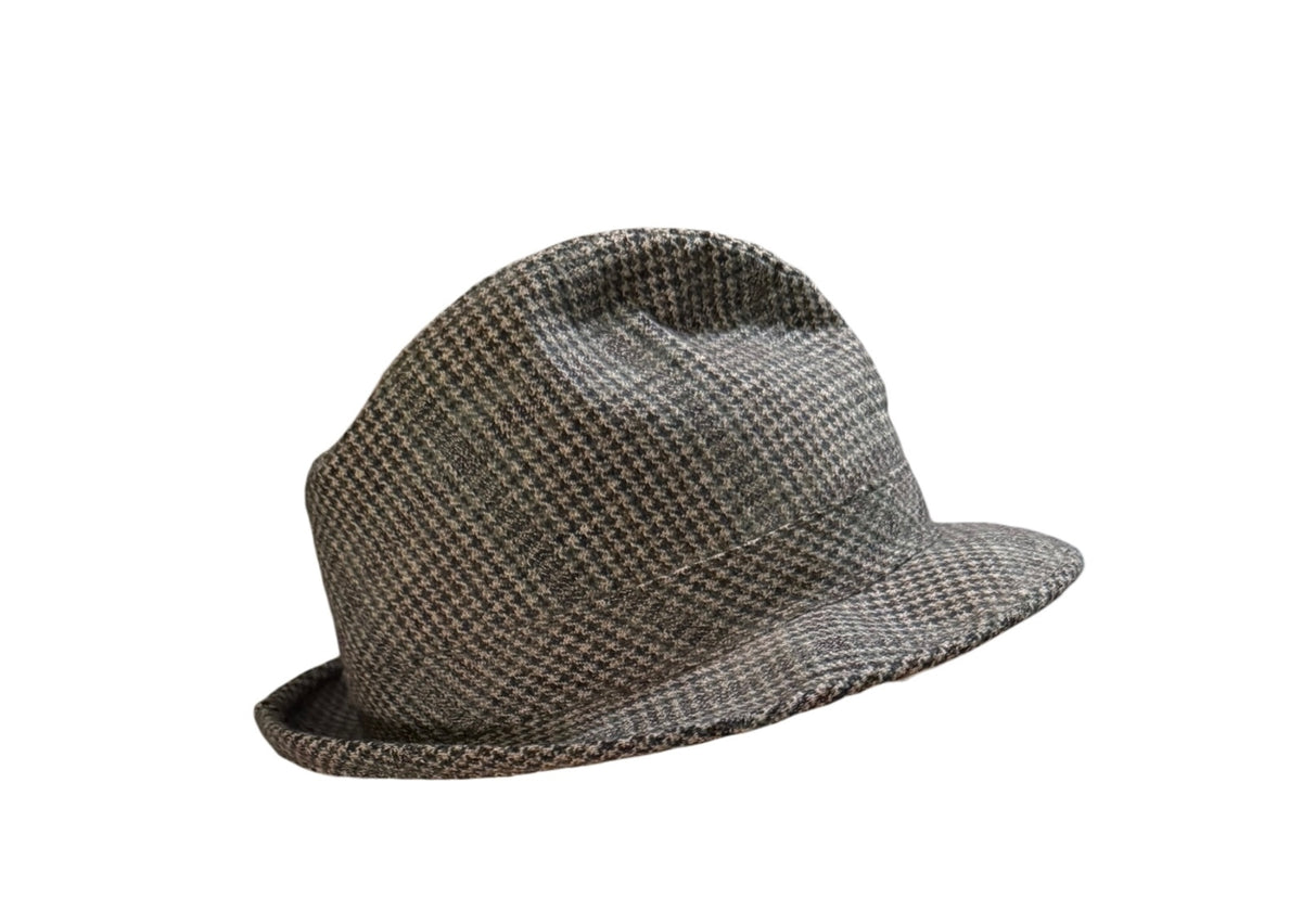 Vintage JCPenney Large Houndstooth Fedora Hat with Feather