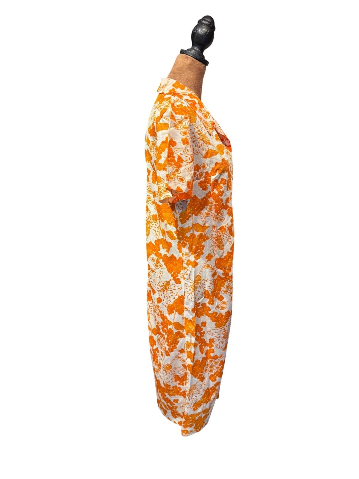 Vintage 60s Orange and White Floral Shirt Dress with Classic Collar
