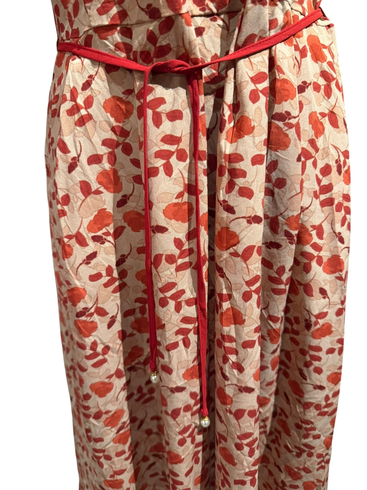 Floral Midi Dress with Ruffle Collar and Belt