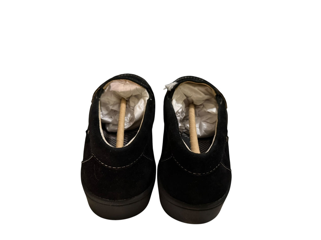 Revitalign Black Suede Loafers with White Stitching