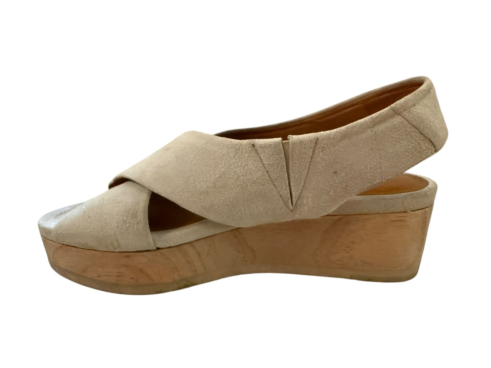 Coclico Beige Suede Wedge Sandals with Wooden Platform
