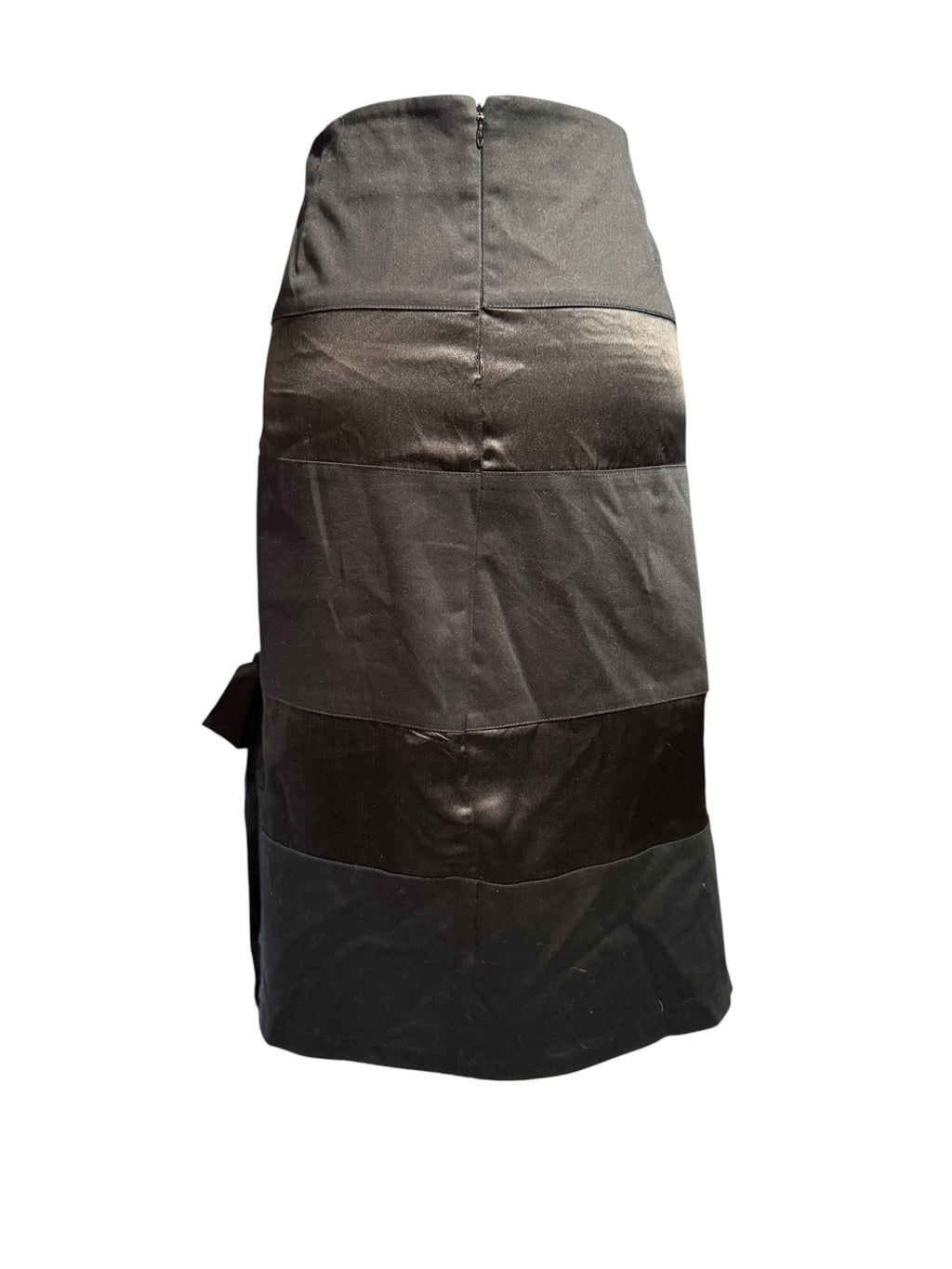 Ruth Black Alternating Cotton Silk Fabric Midi Skirt with Side Tie Detail