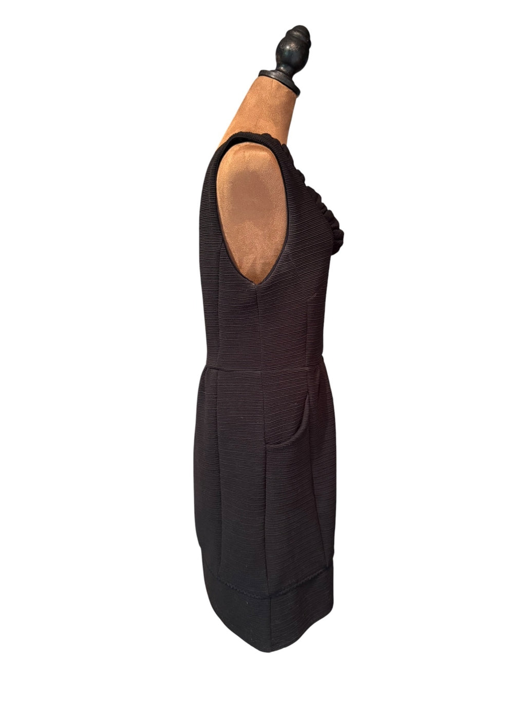 Maeve Black Sleeveless Textured Dress with Ruffle Trim