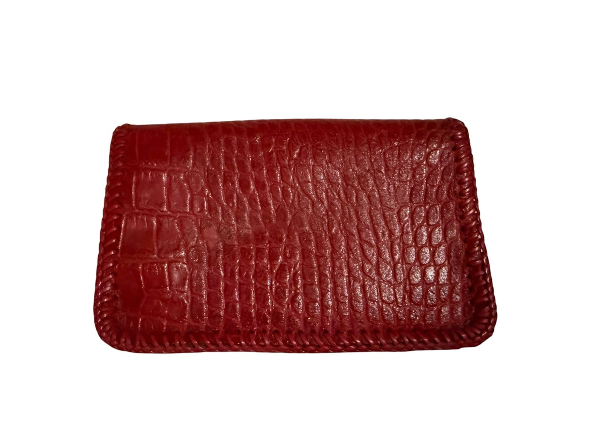 Vintage Red Crocodile Embossed Leather Crossbody Bag with Matching Wallet