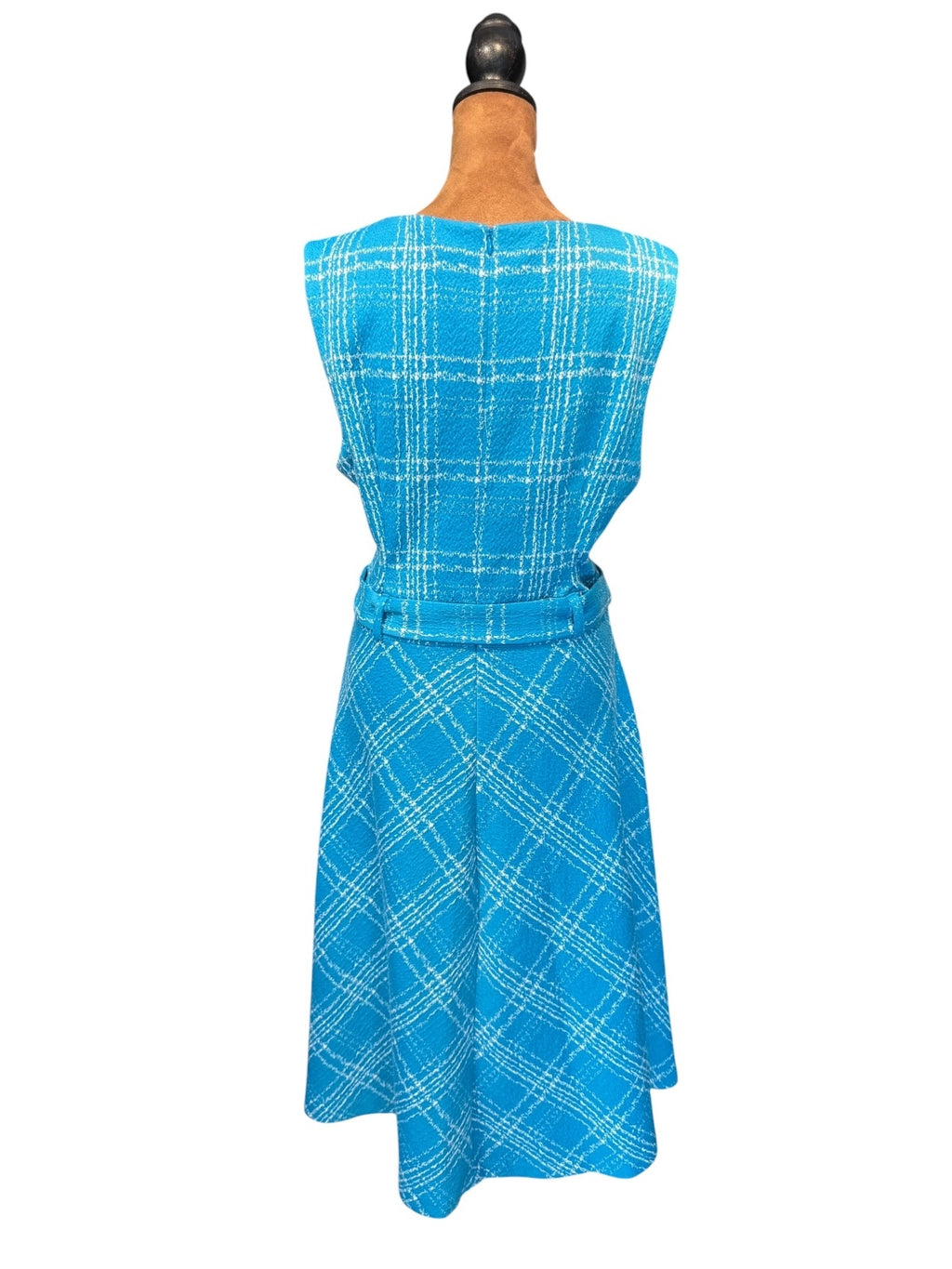 Chaps Classic Blue Plaid Sleeveless Dress with Waist Tie