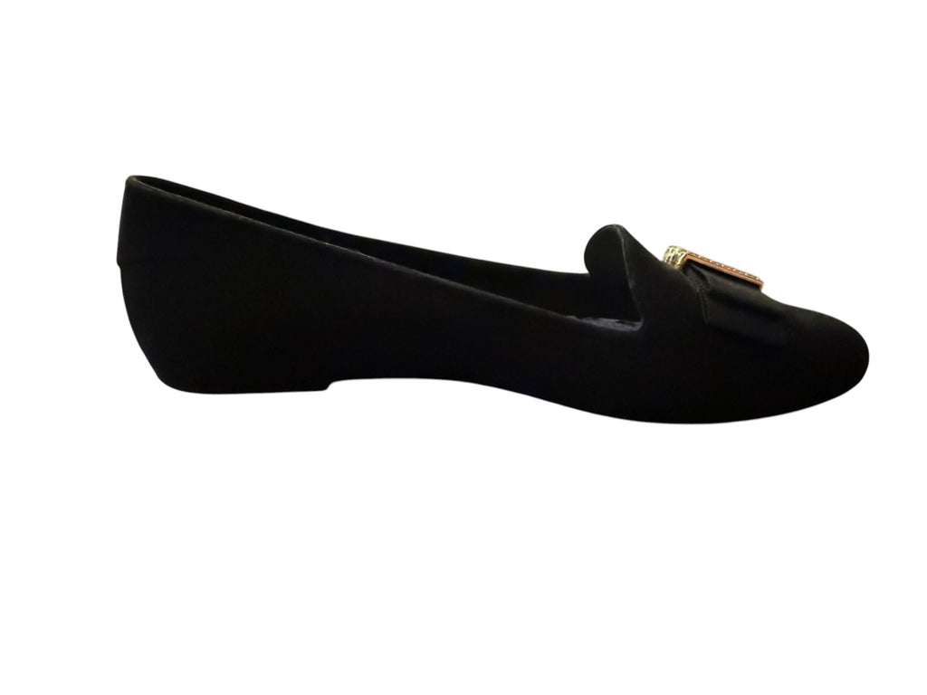 Melissa + Jason Wu Black Loafers with Gold Chain Bow Detail