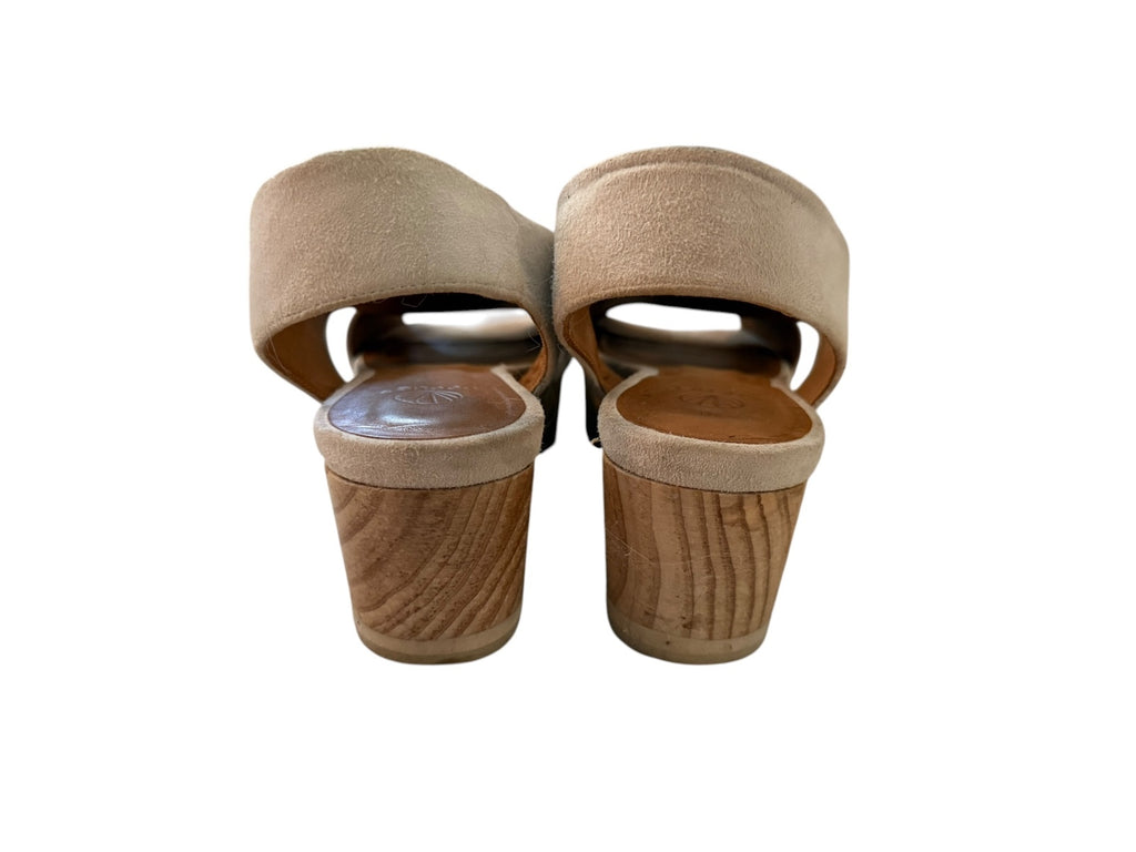 Coclico Beige Suede Wedge Sandals with Wooden Platform