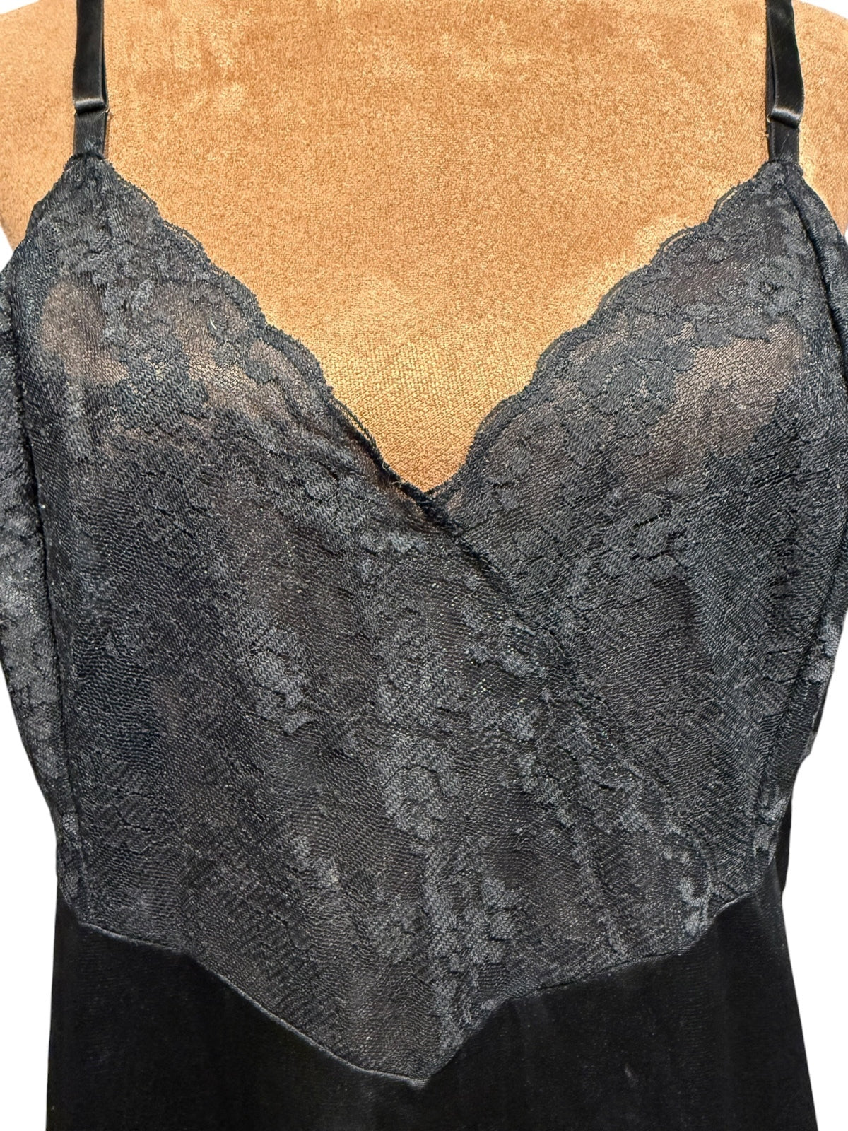 Vintage Vanity Fair Black Lace Nylon Slip Dress
