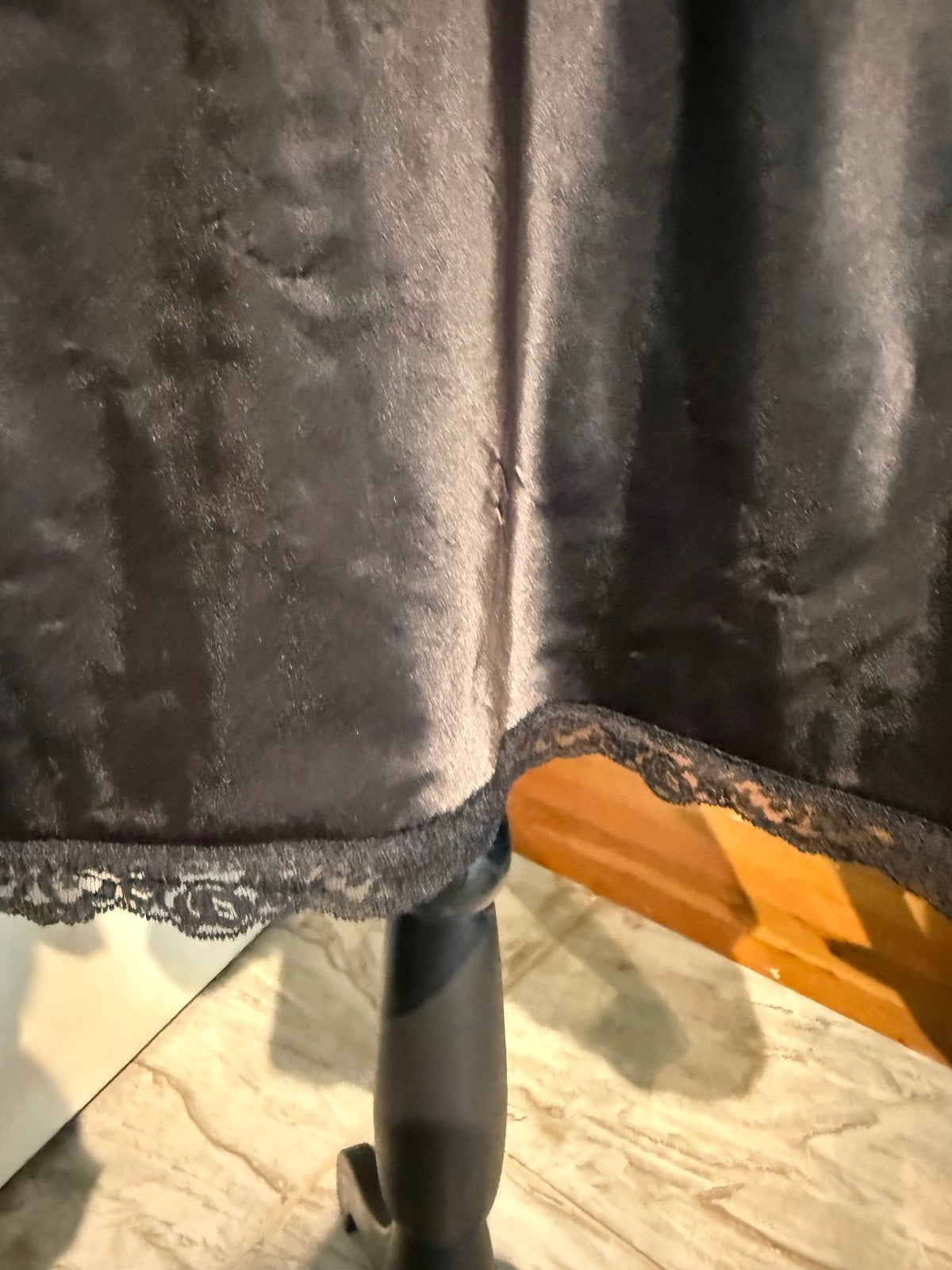 Barbizon Vintage Black Satin Slip Skirt with Lace Trim