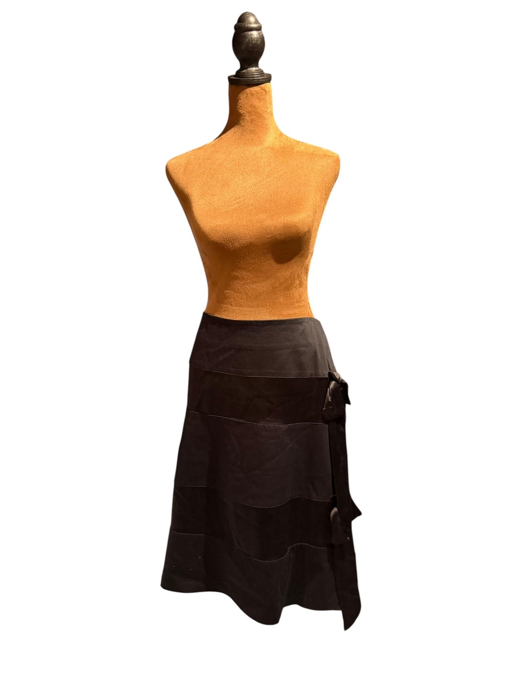 Ruth Black Alternating Cotton Silk Fabric Midi Skirt with Side Tie Detail